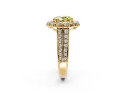 Large Accent Halo Engagement Ring Setting for Fancy Yellow Oval Center with Pave Split Shank and Prong Head in Yellow Gold