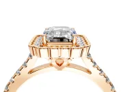 Milgrain Floral Halo Engagement Ring Setting for Emerald Cut Center with Pave Band and Prong Head in Rose Gold