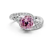 Solitaire Engagement Ring Setting for Fancy Pink Cushion Cut Center with Filigree Band and Prong Head in White Gold