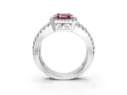 Halo Engagement Ring Setting for Fancy Pink Asscher Cut Center with Wide-Open Pave Split Shank and Prong Head in Platinum