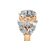 Leaf Cluster Engagement Ring Setting for Round Cut Center with Marquise Accents and Prong Head in Rose Gold