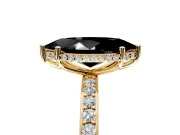 Hidden Halo Engagement Ring Setting for Fancy Black Marquise Center with Pave Band and Prong Head in Yellow Gold