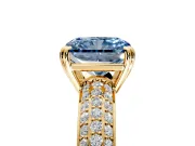 Solitaire Engagement Ring Setting for Fancy Blue Radiant Cut Center with Multi-Row Pave Accents and Basket Head in Yellow Gold
