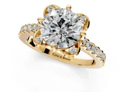Floral Engagement Ring Setting for Round Cut Center with Pave Band and Floral Prong Head in Yellow Gold