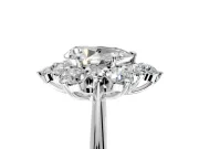 Small-Accent Cluster Halo Engagement Ring Setting for Pear-Shaped Center with Plain Band and Prong Head in White Gold