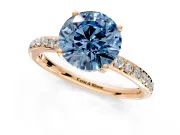 Solitaire Engagement Ring Setting for Fancy Blue Round Cut Center with Fine Pave Band and Prong Head in Rose Gold