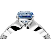 Solitaire Engagement Ring Setting for Fancy Blue Radiant Cut Center with Carved Leaf Shoulders and Prong Head in Sterling Silver