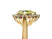 Starburst Halo Engagement Ring Setting for Fancy Yellow Pear-Shaped Center with Thin Round-Wire Band and Prong Head in Yellow Gold
