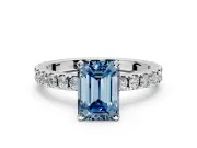 Solitaire Engagement Ring Setting for Fancy Blue Emerald Cut Center with Fine Pave Band and Claw Prong Head in Sterling Silver