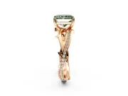 Solitaire Engagement Ring Setting for Fancy Green Radiant Cut Center with Pave and Plain Crossover Band and Prong Head in Rose Gold