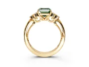 Cluster Engagement Ring Setting for Fancy Green Asscher Cut Center with Bezel Accent Clusters and Prong Head in Yellow Gold