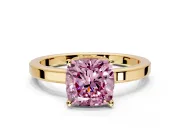 Hidden Halo Engagement Ring Setting for Fancy Pink Cushion Cut Center with Wide Flat Plain Band and Prong Head in Yellow Gold