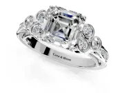 Cluster Engagement Ring Setting for Asscher Cut Center with Bezel Accent Clusters and Prong Head in Sterling Silver