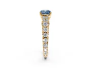 Solitaire Engagement Ring Setting for Fancy Blue Cushion Cut Center with Pave Cathedral Shoulders and Prong Head in Yellow Gold