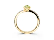 Solitaire Engagement Ring Setting for Fancy Yellow Pear-Shaped Center with Large Accent Band and Prong Head in Yellow Gold