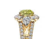 Halo Engagement Ring Setting for Fancy Yellow Cushion Cut Center with Two-Strand Split Shank and Prong Head in Yellow Gold