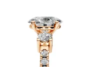 3 Stone Engagement Ring Setting for Oval Center with Round Cut Side Accents and Prong Head in Rose Gold