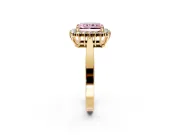 Starburst Halo Engagement Ring Setting for Fancy Pink Radiant Cut Center with Flat Cathedral Band and Prong Head in Yellow Gold