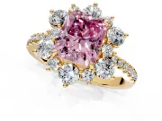 Floral Halo Engagement Ring Setting for Fancy Pink Radiant Cut Center with Pave Accents and Prong Head in Yellow Gold