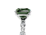 Solitaire Engagement Ring Setting for Fancy Green Asscher Cut Center with Alternating Size Accents and Prong Head in Platinum