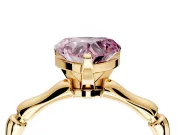 Solitaire Engagement Ring Setting for Fancy Pink Heart-Shaped Center with Bamboo Band and Prong Head in Yellow Gold