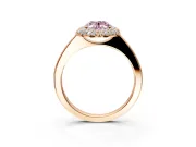 Halo Engagement Ring Setting for Fancy Pink Oval Center with Plain Tapered Band and Prong Head in Rose Gold