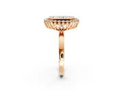 Halo Engagement Ring Setting for Radiant Cut Center with Milgrain Bezel Rim, Plain Band and Prong Head in Rose Gold