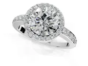 Halo Engagement Ring Setting for Round Cut Center with Heart-Shaped Openwork, Pave Band and Prong Head in Platinum