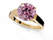 Solitaire Engagement Ring Setting for Fancy Pink Round Cut Center with Tapered Split Shoulders and Prong Head in Yellow Gold