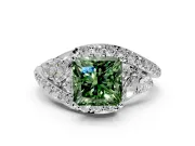 Halo Engagement Ring Setting for Fancy Green Princess Cut Center with Marquise and Pave Bypass Band and Prong Head in Platinum