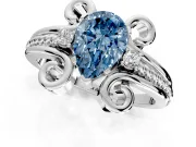 Solitaire Engagement Ring Setting for Fancy Blue Pear-Shaped Center with Twisted Band and Scroll Prong Head in Sterling Silver