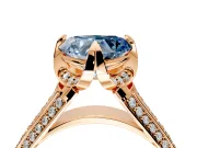 Solitaire Engagement Ring Setting for Fancy Blue Heart-Shaped Center with Accented Split Shank and Prong Head in Rose Gold