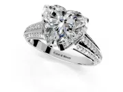 Solitaire Engagement Ring Setting for Heart-Shaped Center with Accented Split Shank and Prong Head in Platinum