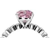 Solitaire Engagement Ring Setting for Fancy Pink Cushion Cut Center with Bezel-Dot Beaded Band and Prong Head in Sterling Silver