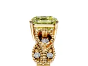 Leaf Engagement Ring Setting for Fancy Yellow Asscher Cut Center with Milgrain Accent Band and Prong Head in Yellow Gold