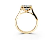 Single Halo Engagement Ring Setting for Fancy Blue Emerald Cut Center with Corner Claws, Plain Band and Prong Head in Yellow Gold
