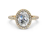 Halo Engagement Ring Setting for Oval Center with Pave Accents, Heart Basket and Prong Head in Yellow Gold