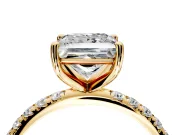 Solitaire Engagement Ring Setting for Princess Cut Center with Micro Pave Band and Prong Head in Yellow Gold
