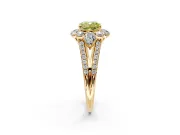 Halo Engagement Ring Setting for Fancy Yellow Cushion Cut Center with Two-Strand Split Shank and Prong Head in Yellow Gold