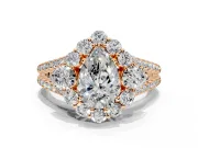 Halo Engagement Ring Setting for Pear-Shaped Center with Two-Strand Split Shank and Prong Head in Rose Gold