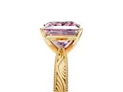 Solitaire Engagement Ring Setting for Fancy Pink Princess Cut Center with Engraved Milgrain Band and Prong Head in Yellow Gold