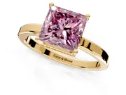 Hidden Halo Engagement Ring Setting for Fancy Pink Princess Cut Center with Wide Flat Plain Band and Prong Head in Yellow Gold