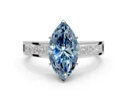 Solitaire Engagement Ring Setting for Fancy Blue Marquise Center with Princess Cut Channel Band and Prong Head in White Gold