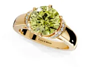 Solitaire Engagement Ring Setting for Fancy Yellow Round Cut Center with Wide Band, Pave Collar and Prong Head in Yellow Gold