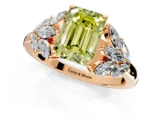 Leaf Cluster Engagement Ring Setting for Fancy Yellow Emerald Cut Center with Marquise Accents and Prong Head in Rose Gold