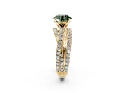 Solitaire Engagement Ring Setting for Fancy Green Round Cut Center with Woven 3-Strand Pave Band and Prong Head in Yellow Gold