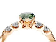5 Stone Engagement Ring Setting for Fancy Green Pear-Shaped Center with Plain Band and Prong Head in Rose Gold