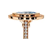 Halo Engagement Ring Setting for Fancy Blue Marquise Center with Milgrain Frame, Pave Band and Prong Head in Rose Gold