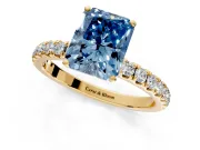 Open Basket Engagement Ring Setting for Fancy Blue Radiant Cut Center with Pave Band and Prong Head in Yellow Gold