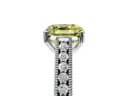 Solitaire Engagement Ring Setting for Fancy Yellow Asscher Cut Center with Engraved Pave Band and Prong Head in Platinum